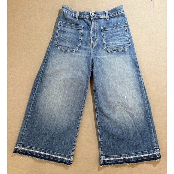 Nili Lotan Vienne Capri Jeans Womens 28 Blue Denim Pocketed‎ Wide-Leg 28X21.